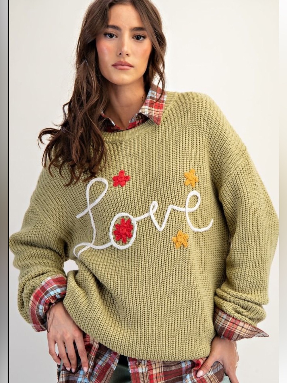 446 1-I EASEL LOVE STITCH FRONT KNITTED SWEATER